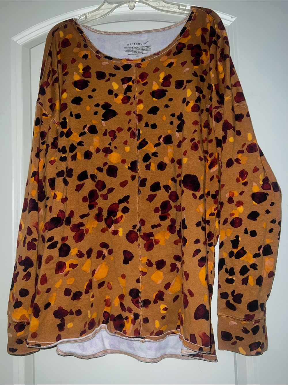 Westbound Caramel Brown Multi Leopard Print Pullover